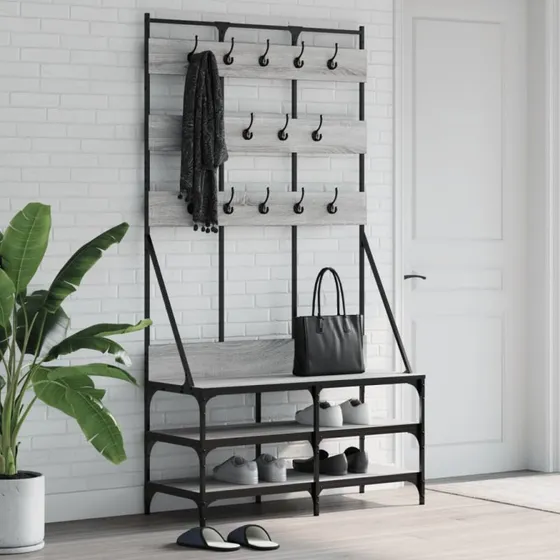 Røget Eg Tøjstativ med Skoopbevaring 100x40x184 cm