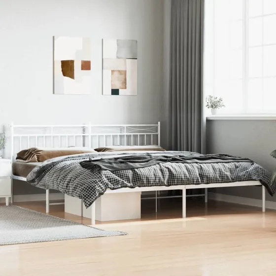vidaXL Sengeramme 200x200 cm Metal Hvid med Sengegavl