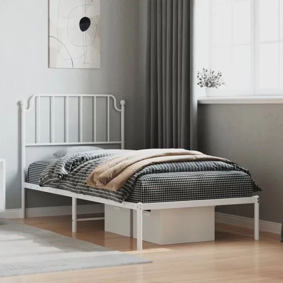 vidaXL Sengeramme med Sengegavl 90x200 cm Metal Hvid