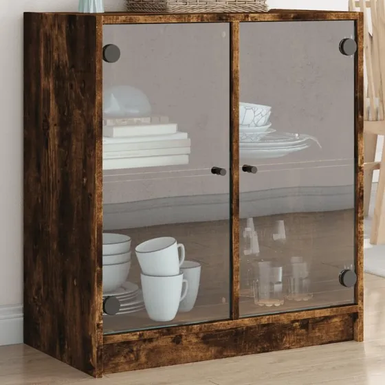 Hvid Skab Med Glaslåger 68x37x75,5 cm, Etræsfarve