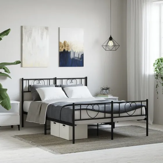 vidaXL Sengeramme 120x200 cm metal sort med sengegavl og fodgærde