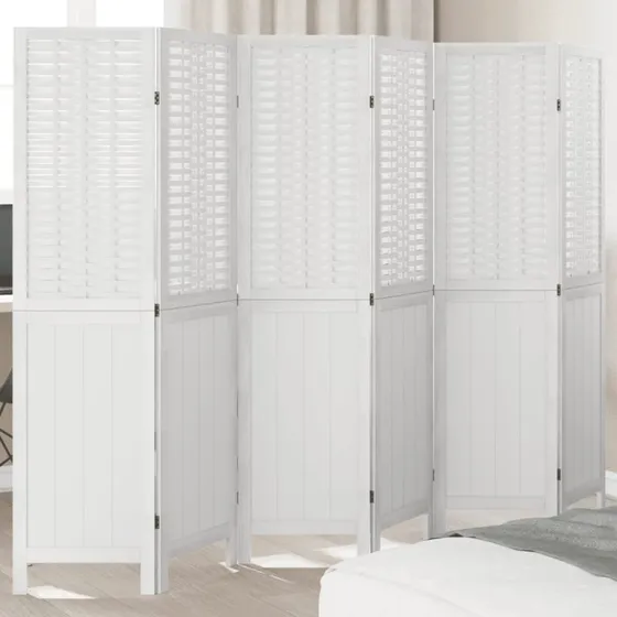 vidaXL 6-panel rumdeler i massivt kejsertræ, hvid