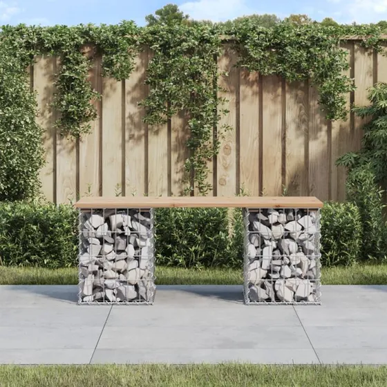 Havebænk med Gabiondesign i Massivt Fyrretræ – Naturlig, 103 x 31 x 42 cm