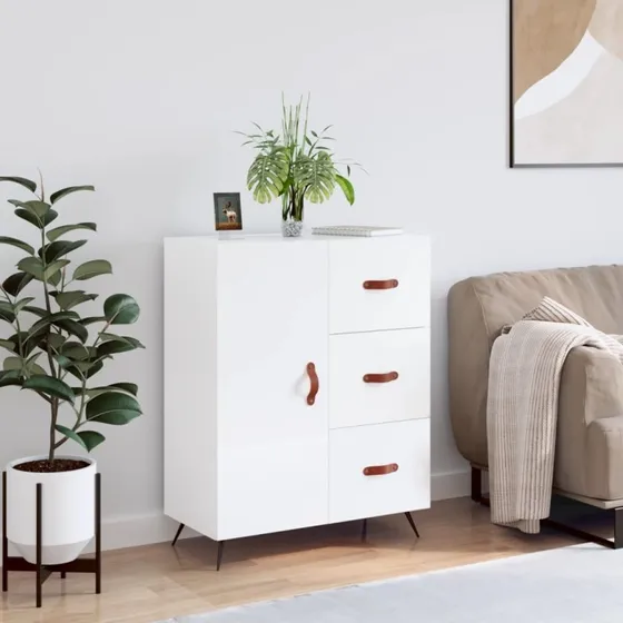 vidaXL Skænk 69,5x34x90 cm Konstrueret Træ Hvid Højglans