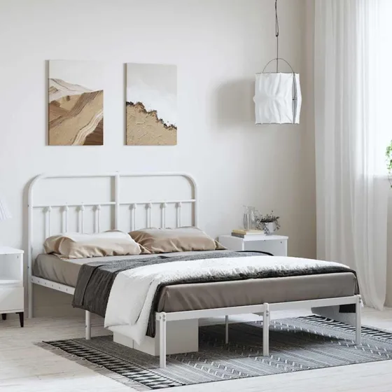 vidaXL Sengeramme 150x200 cm Metal Hvid med Sengegavl