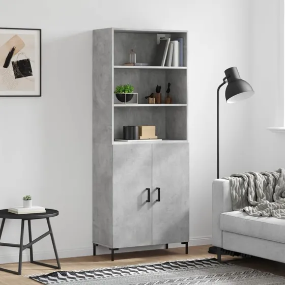 vidaXL Højskab 69,5x34x180 cm Konstrueret Træ Betongrå, 2 Låger