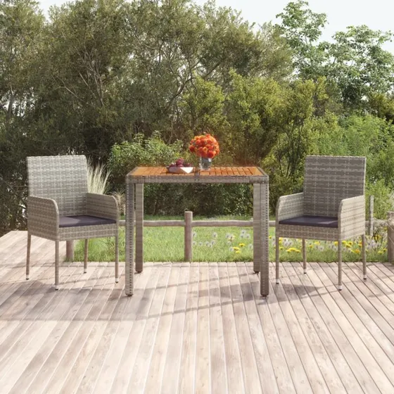 SUNLIFE Havebord Med Træplade Polyrattan Grå – 90 x 90 x 75 cm