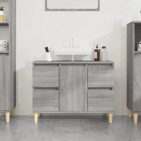 vidaXL Skab til Håndvask 80x33x60 cm Grå Sonoma-Eg