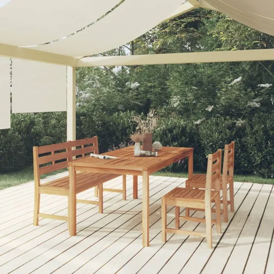 vidaXL 4-delers spisebordssæt i massivt teaktræ, 180 cm