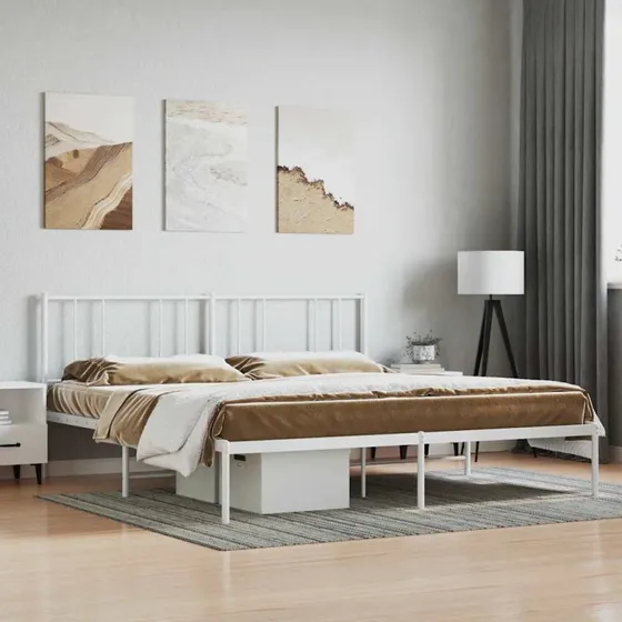 vidaXL Sengeramme med Sengegavl 180x200 cm Metal Hvid