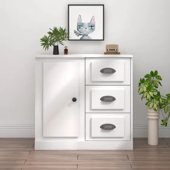 vidaXL Skænk 70x35,5x67,5 cm Konstrueret Træ Hvid