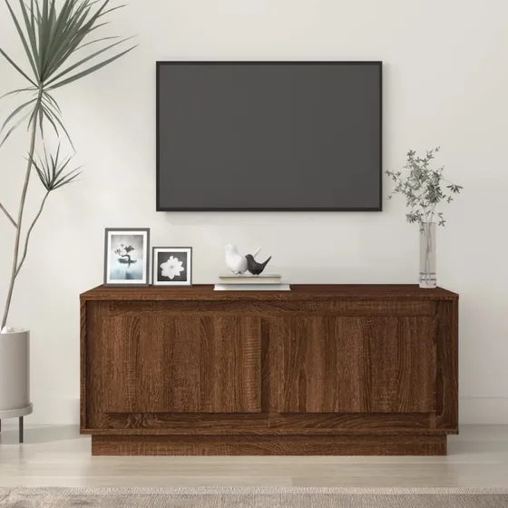 Hvid højglans sofabord 102x50x44 cm i egetræsfarve