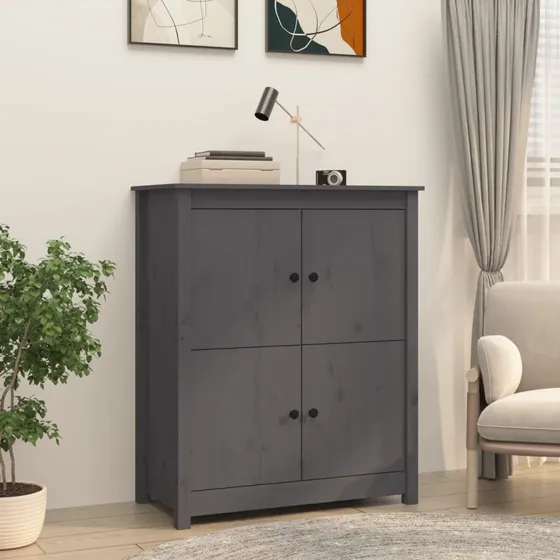 vidaXL Skænk 83x41,5x100 cm Massivt Fyrretræ Grå