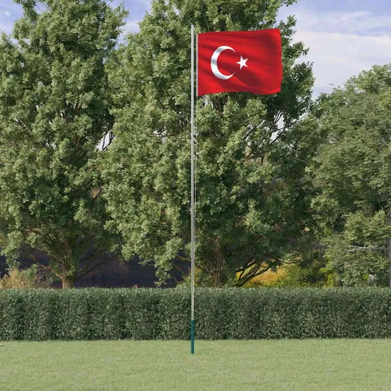 vidaXL Tyrkiet flag 6,08 m med aluminium flagstang