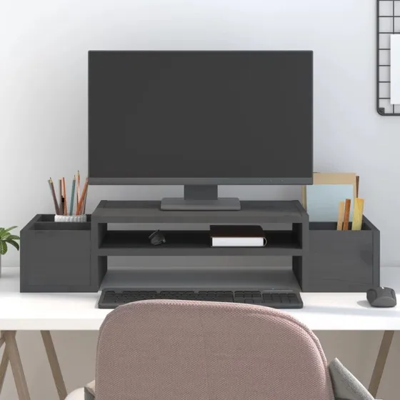 vidaXL Skærmholder 70x27,5x15 cm i massivt fyrretræ grå