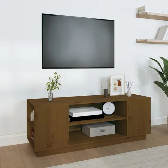 vidaXL tv-bord 110x35x40,5 cm massivt fyrretræ gyldenbrun