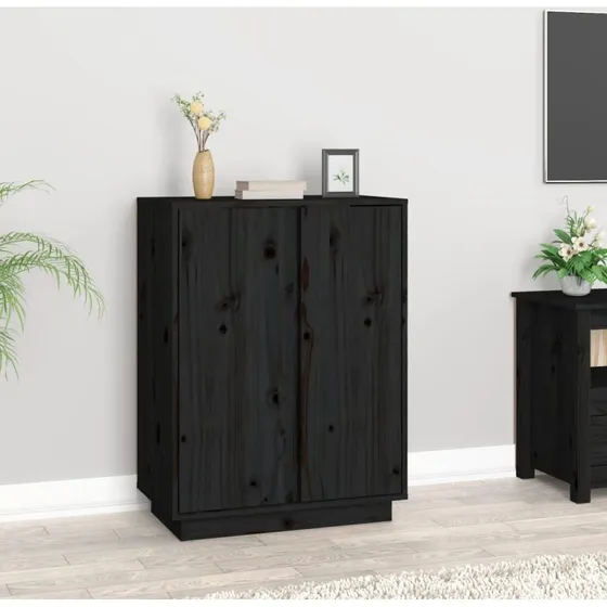 vidaXL skænk 60x35x80 cm massivt fyrretræ sort