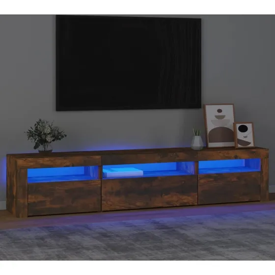 vidaXL tv-bord med LED-lys 195x35x40 cm røget egetræ