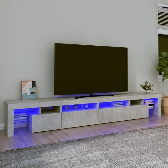 vidaXL tv-bord med LED-lys 260x36,5x40 cm betongrå