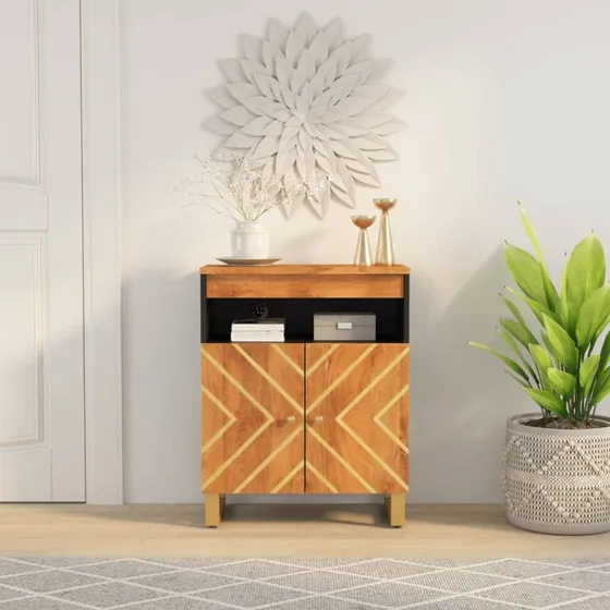 vidaXL Skænk 60x33,5x75 cm i Massivt Mangotræ Brun og Sort
