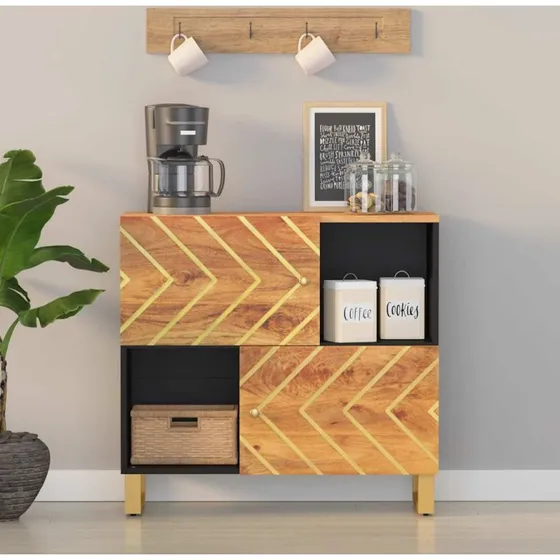 vidaXL Skænk 80x33,5x75 cm i Massivt Mangotræ Brun og Sort