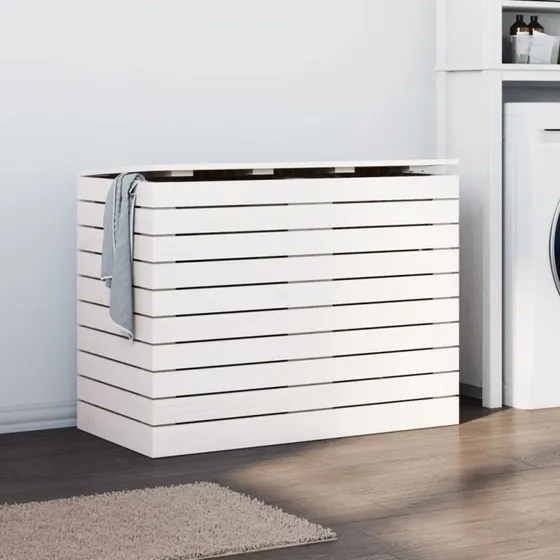 vidaXL vasketøjskurv 88,5x44x66 cm massivt fyrretræ hvid