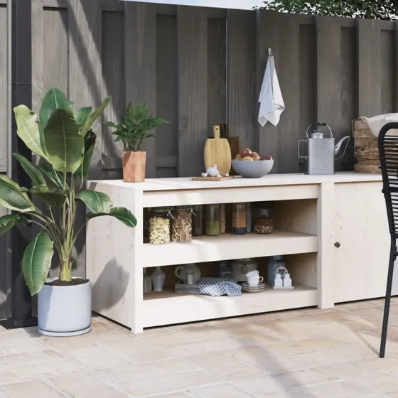 vidaXL MEPPEL udendørs køkkenskab 106x55x64 cm hvidt massivt fyrretræ