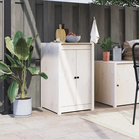 vidaXL Låge til udendørs køkkenskab 50x9x82 cm hvid massivt fyrretræ