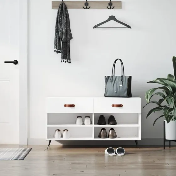 vidaXL Skobænk 102x35x55 cm hvid konstrueret træ