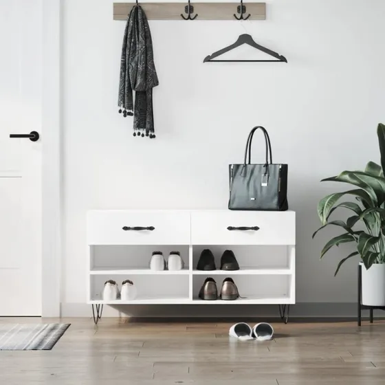 vidaXL Skobænk 102x35x55 cm Konstrueret Træ Hvid