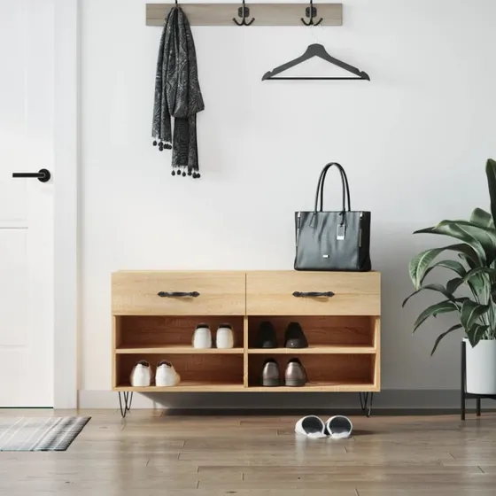 vidaXL Skobænk 102x35x55 cm Konstrueret Træ Sonoma-eg