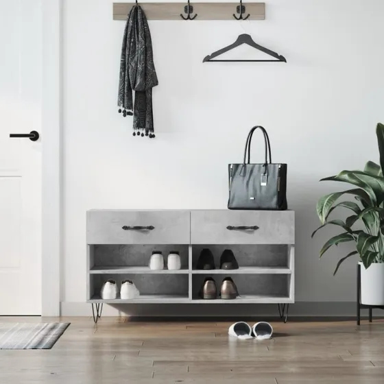 vidaXL Skobænk 102x35x55 cm Konstrueret Træ Betongrå