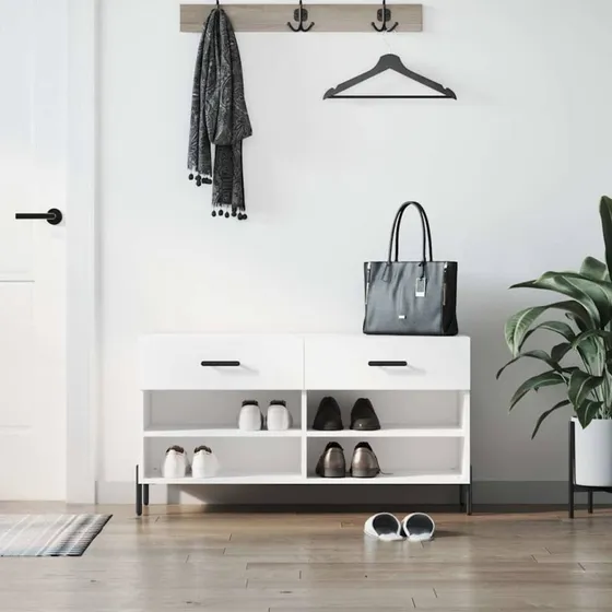 vidaXL Skobænk 102x35x55 cm Konstrueret Træ Hvid