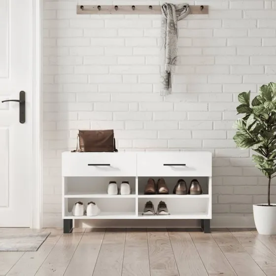 vidaXL Skobænk 102x35x55 cm Konstrueret Træ Hvid Højglans