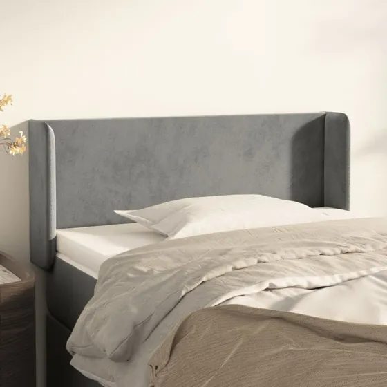 vidaXL Sengegavl med Kanter 83x16x78/88 cm Lysegrå Fløjl