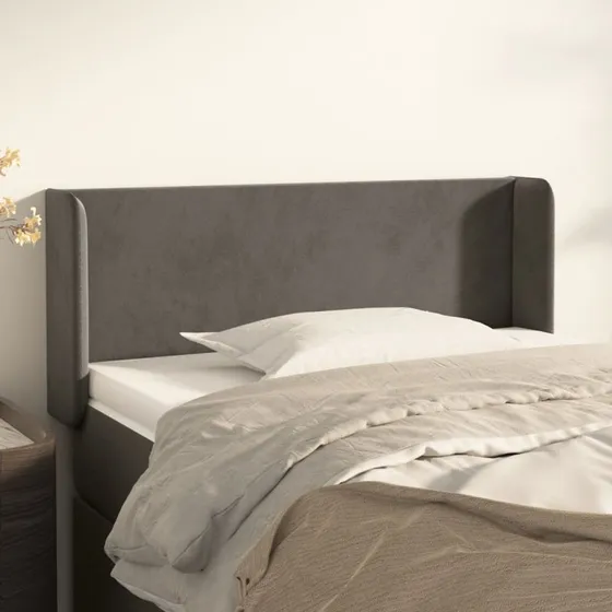vidaXL Sengegavl med Kanter 83x16x78/88 cm Mørkegrå Fløjl