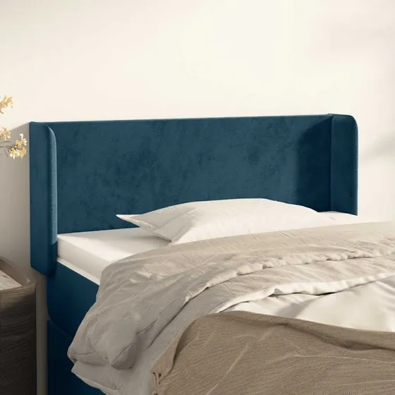 vidaXL Sengegavl med Kanter 93x16x78/88 cm Mørkeblå Fløjl