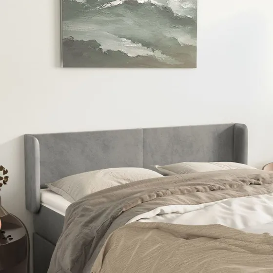 vidaXL Sengegavl med Kanter 147x16x78/88 cm Lysegrå Fløjl