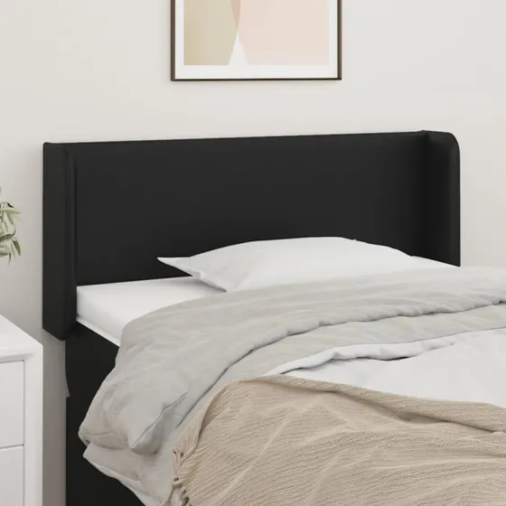 vidaXL Sengegavl med Kanter 83x16x78/88 cm Sort Kunstlæder