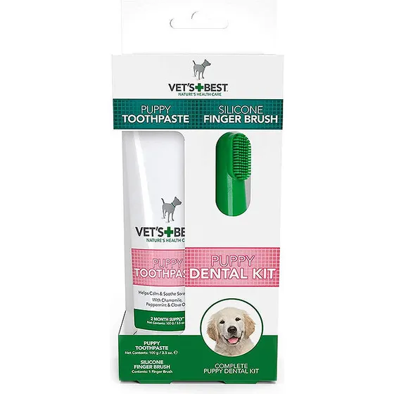 Vets Best Tandplejesæt til hvalp 100 g med fingertandbørste