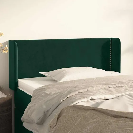 vidaXL Sengegavl med Kanter 103x16x78/88 cm Fløjl Mørkegrøn
