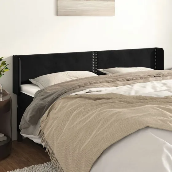 vidaXL Sengegavl med Kanter 183x16x78/88 cm, Fløjl, Sort