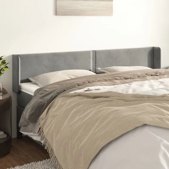 vidaXL Sengegavl med Kanter 203x16x78/88 cm Lysegrå Fløjl