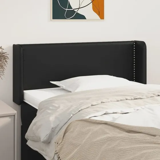 vidaXL Sengegavl med Kanter 93x16x78/88 cm Sort Kunstlæder