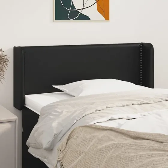 vidaXL Sengegavl med Kanter 103x16x78/88 cm Sort Kunstlæder