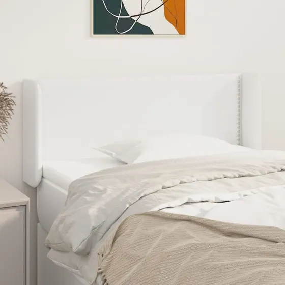 vidaXL Sengegavl med Kanter 103x16x78/88 cm Hvid Kunstlæder