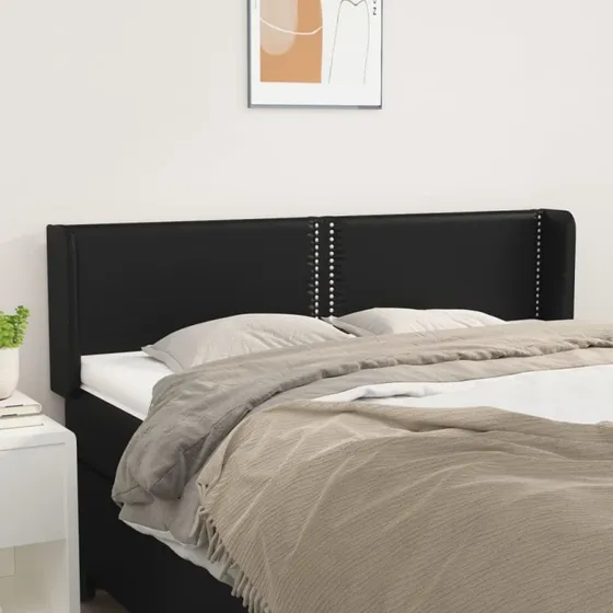 vidaXL Sengegavl med Kanter 147x16x78/88 cm Sort Kunstlæder