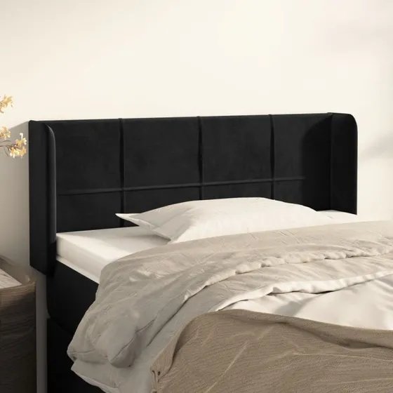 vidaXL Sengegavl med Kanter 83x16x78/88 cm, Sort, Fløjl