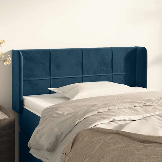 vidaXL Sengegavl med Kanter 93x16x78/88 cm, Mørkeblå Fløjl