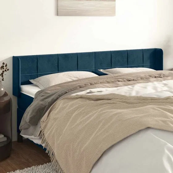 vidaXL Sengegavl med Kanter 183x16x78/88 cm Mørkeblå Fløjl